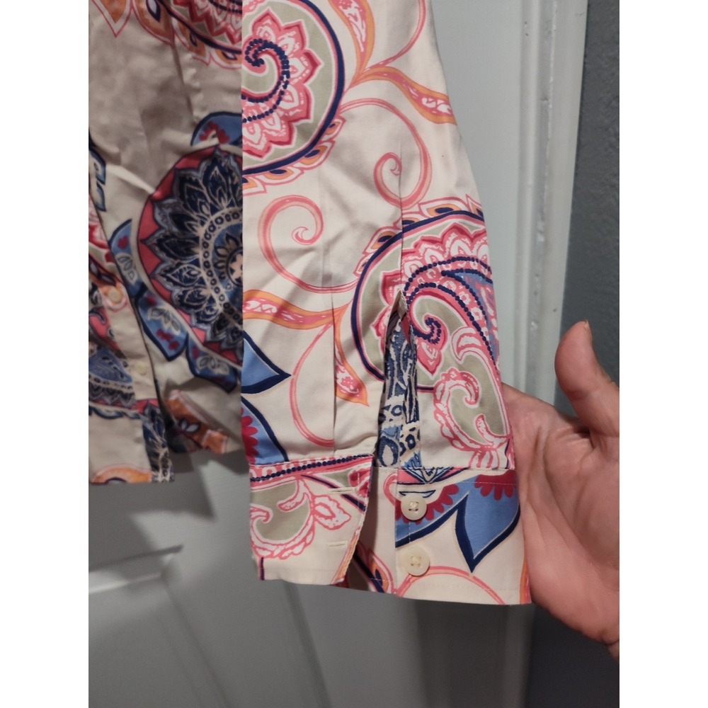 Chico's Shirt Size 3 XL/16 Pink Paisley Print No Iron Boxy Cotton Chintz Career - Picture 8 of 11
